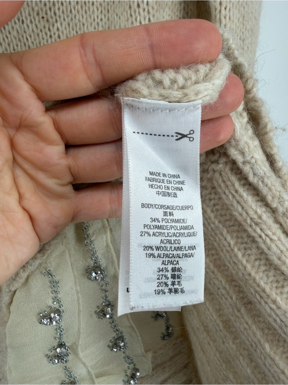 Juicy Couture Y2K Cream Alpaca Wool Blend Cowl Neck Tunic Sweater Embellished S - Picture 4 of 6